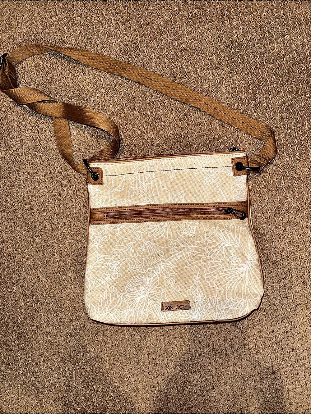 sakroots Floral Crossbody Bag in Cream & Brown